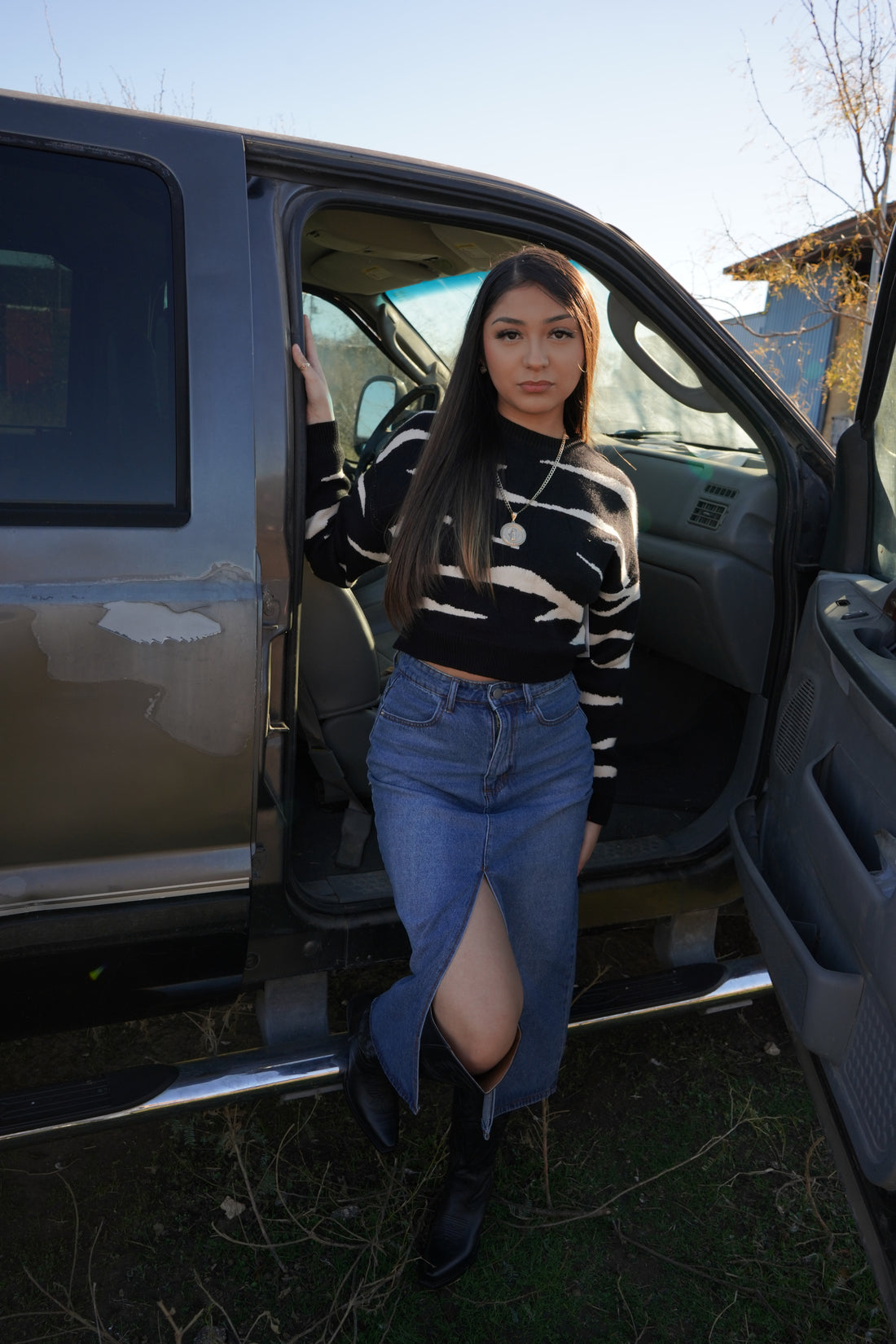 Jayla Front Slit Denim Skirt