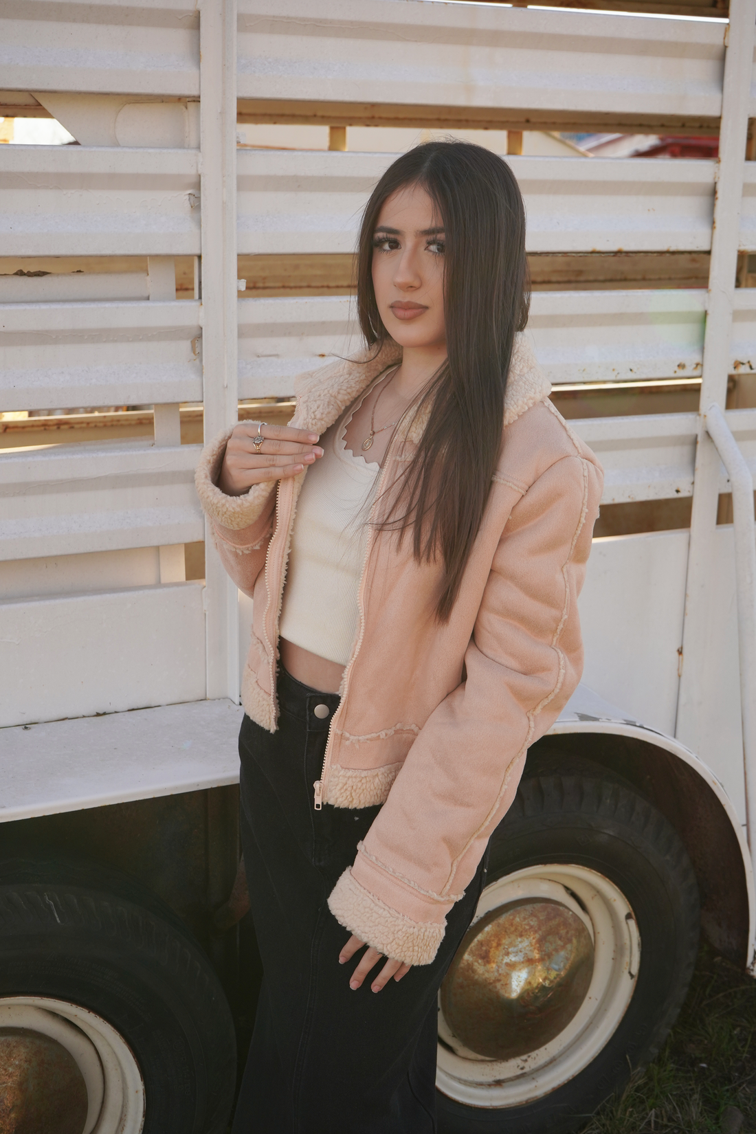 Jamie Dusty Pink Sherpa Lined Zip Up Jacket