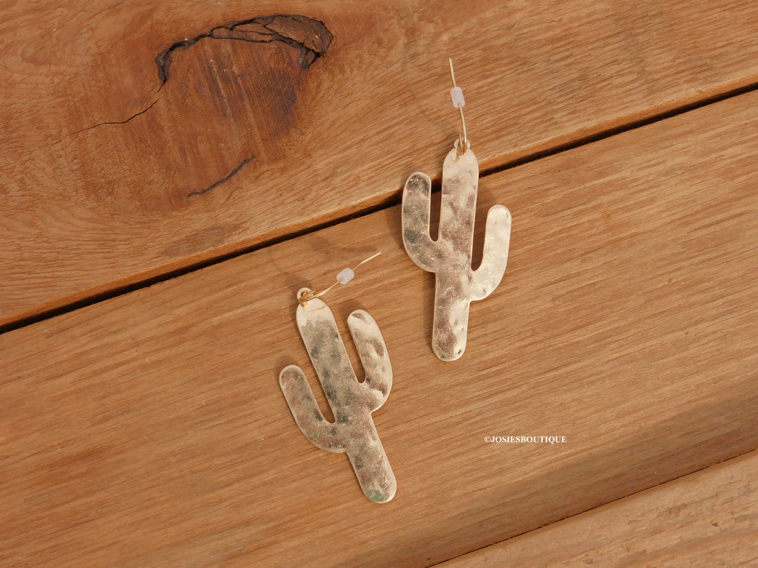 Large Gold Cactus Earrings