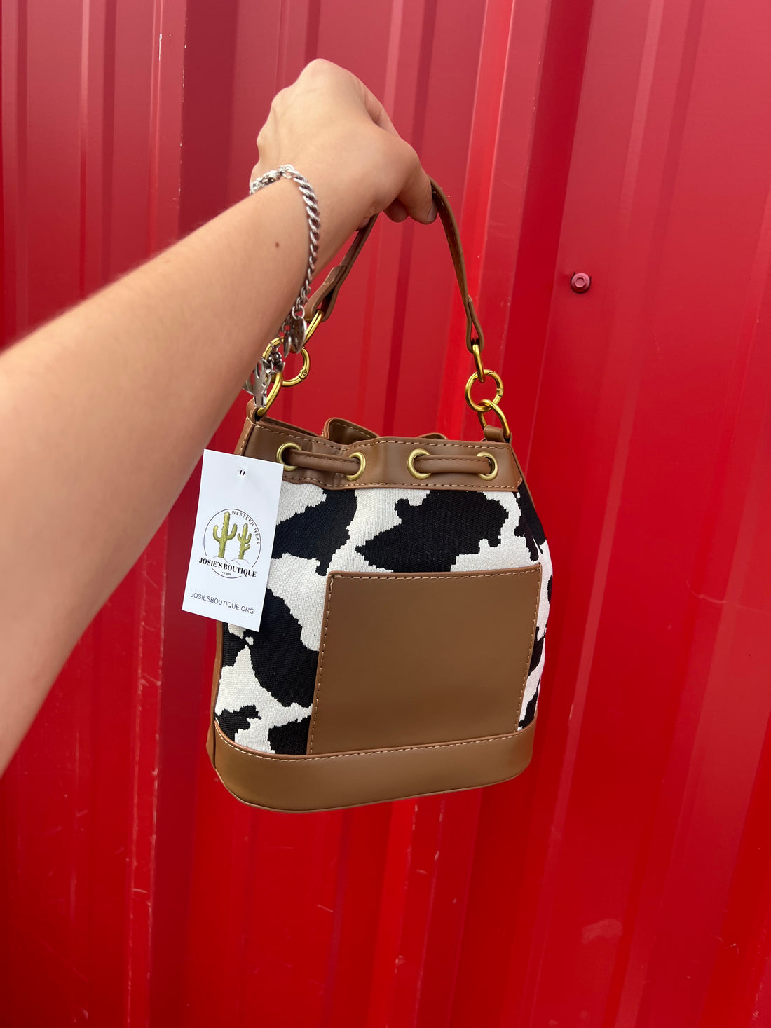 Rodeo Cow Print Crossbody Bucket Bag