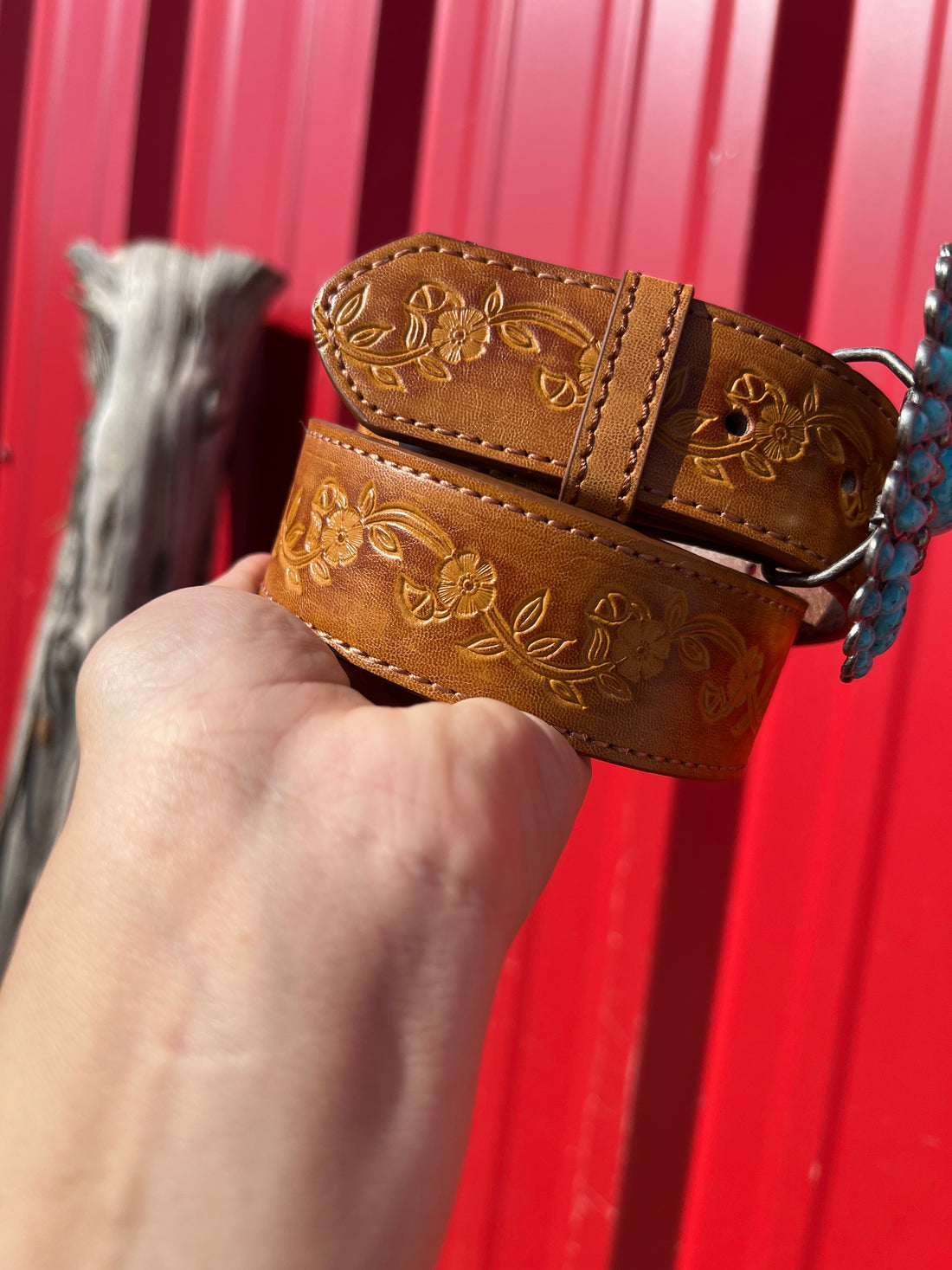 Annabel Tooled Belt with Turquoise Buckle