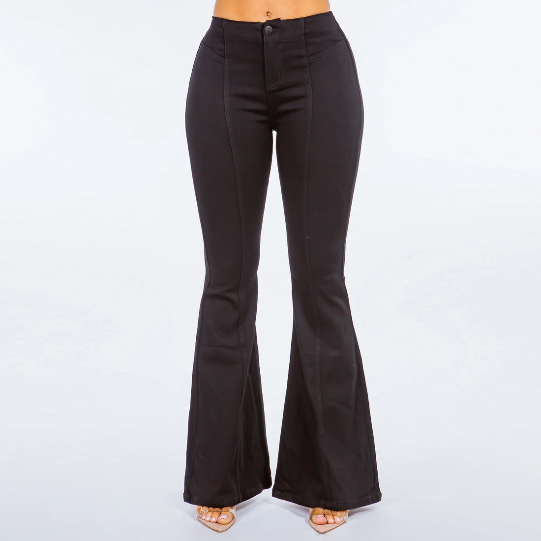 Bianca High Waisted Pull On Flare Jeans - Black
