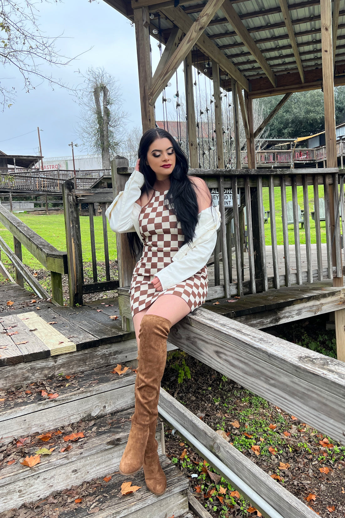 Jenna Checkerboard Halter Neck Knit Dress Josie's Boutique & Western Wear Jenna Checkerboard Halter Neck Knit Dress Josie's Boutique & Western Wear